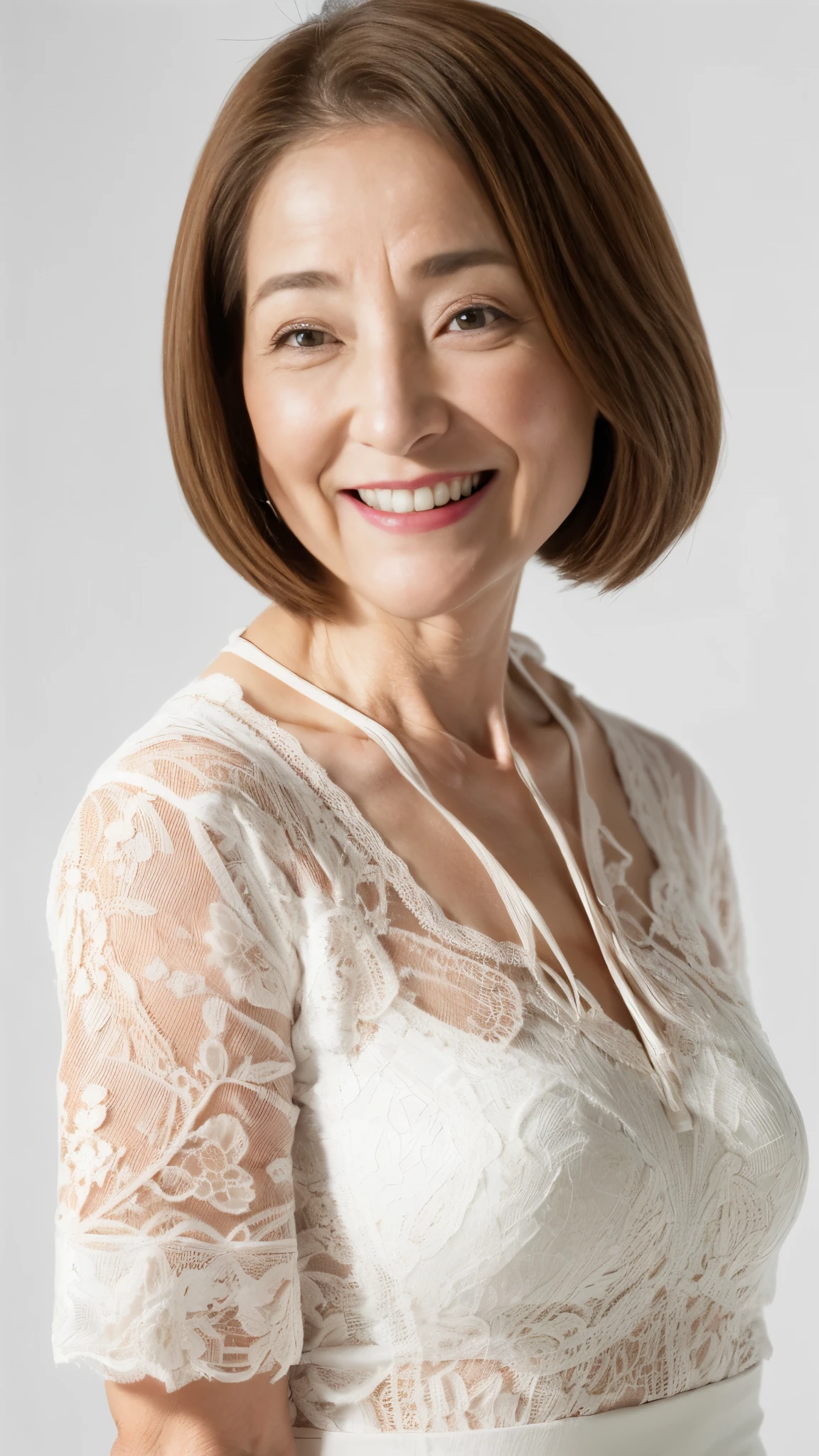 ((Face close-up)), ((Grandmother)), (((Short Bob))), Late Elderly, Aged face, Perfect composition, ((Fractal Art)), (((masterpiece))), 8k, Clear images, (((alone))), (((Asian Beauty))), Pure white background, Natural Hair Color, Hands behind back, Refreshing early summer outfit, Alluring, ((Elderly)), Depict lips accurately,Red lips, Flashy makeup, (((alone))), (((Perfect Anatomy))), Depicting ears correctly, Pure white background, gravure, Upright posture, smile, ((Beautiful mature woman)), highest quality, Very detailed, Realistic, Very detailed細なスキン, (Madame), (The corners of the mouth are turned up), 120 years old, Huge breasts, Mature Politician, Glamour, sexy, Pure white skin, Natural hairstyle, Comfortable clothing,