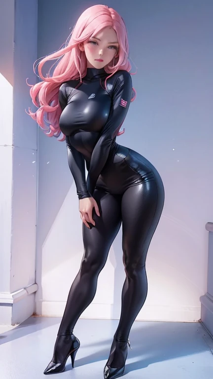 Wearing a baby pink leather sports bra,
Baby Top, Wearing baby pink leather leggings, Beautiful woman, Long legs, Thighs, Wearing baby pink high heels, Show beautiful breasts, Full body photo, Full Figure, beautiful Long legs, Curve shape, highest quality,, Stand on your heels