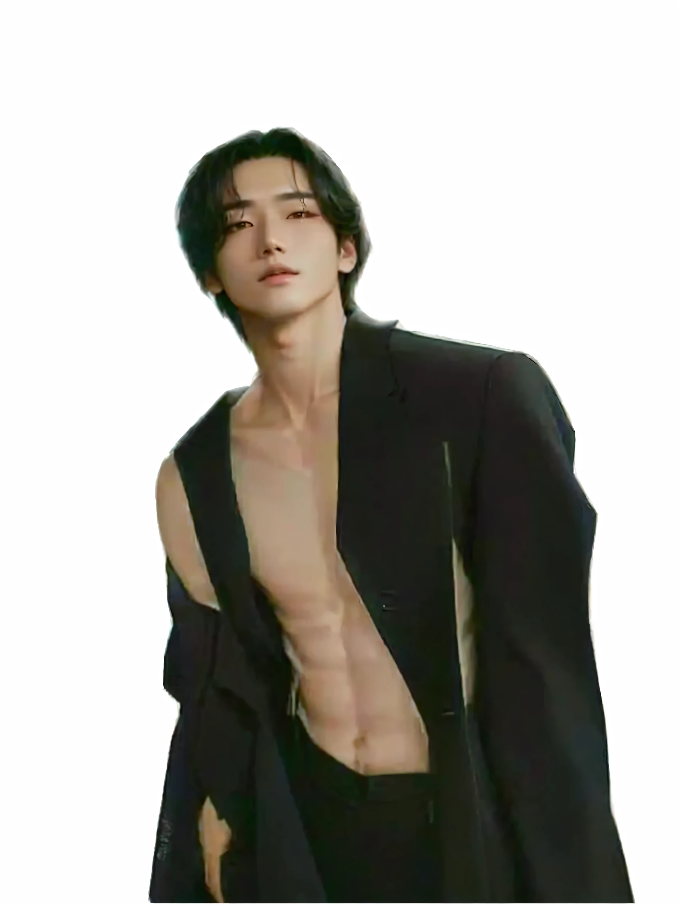 un primer plano de una persona vestida con traje y camisa, cai xukun, delicate androgynous prince, beautiful androgynous prince, jungkook, hyung tae, kim taejin, jinyoung shin, Jung Jaehyun, inspirado en jeonseok lee, inspirado en Bian Shoumin, Ropa de pecho en V abierta, Won Bin Lee, imagen filtrada, hombre surcoreano