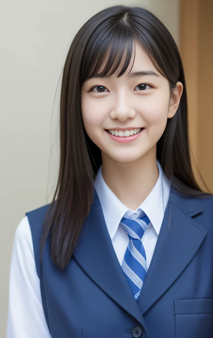 ears japanese girl、cute smile at the viewer, (arms at sides:1.2), standing straight, Short-cut hairstyles 、、summer School Building、Skinny Legs、Extraordinary beauty、Cute face、The best smile、Cute smile、frontage、slender、Schools、 (Raw foto:1.2), (Photorealsitic:1.4),　a beautiful detailed girl, extremely detailed eye and face, beatiful detailed eyes, huge filesize, hight resolution, ighly detailed, top-quality, ​masterpiece, ((Japanese girls' high school uniform)), ighly detailed, nffsw, 8k wallpaper, magnifica, finely detail, top-quality, (Highly detailed ticker short sleeves uniform:0.0)、 Light on the Face、light、open shirt, tanktop, 