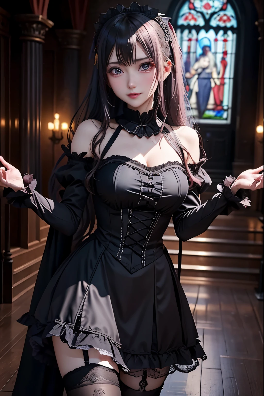 ハードDark Gothicメイク、Deep Night Sky、Horror、Black dark eyeshadow、sad、Good skin radiance、Dark Gothicメイク、Dark smile、palace、24-years-old、Embarrassed look、Dark Gothic、Obscene language、highest quality、Drunk face、紫のMaid clothes、Mysterious、Noble、sexy、Loving smile、Right blue eye, Left eye is red、Platform Heel Shoes、Heavy makeup、Gothic ta Clothing、Silver Hair、Long Hair Straight Hair、Cute Gothic Loliress、Beautiful Face、elegant features、Fascinating face、Stained glassが背景、Chest glistening with sweat、The room is dark、gothic long dress、Bell Sleeves、Wizard Sleeve、Decadent look、Sexually excited expression、Glossy thighs wet with water、Thighs that are wet and shiny with oil、Background of a room full of roses、The embroidery is pink、The dress has pink embroidery、Thigh-high socks、Knee-high socks、Gentle expression、Dark black eyeshadow、Stained glassと薔薇背景、Female Duo、Female couple、dark church background、Stained glass、Black metal world、Dark Castle、Slender body、gothic long dress、Maid clothes、Victorian dresses、Her thighs glisten with sweat、My body is wet and shiny、Lots of glitter on the thighs、My thighs are sticky from sweating、Sweat glistens on the thighs, The whole body is sweaty and shiny、Quite sweaty、My thighs are sweaty、My thighs are so wet、My thighs are shining with sweat、A lot of sweat glistens all over the body、Small breasts、Orchestra StageStage、Dynamic Angle、Play the violin gracefully、With a violin、Press the violin strings、violinist、orchestra performance、Thin thighs、slender、Violin body and strings、pantyhose、Hime cut straight hair、Are standing、