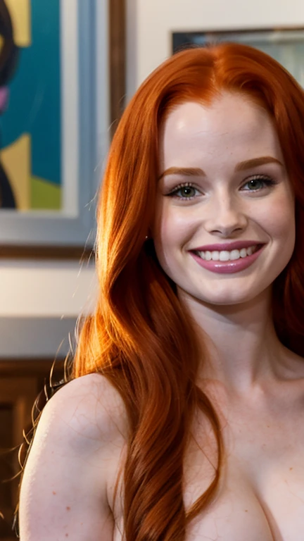 Madelaine Petsch in an art gallery completely naked and smiling sexy