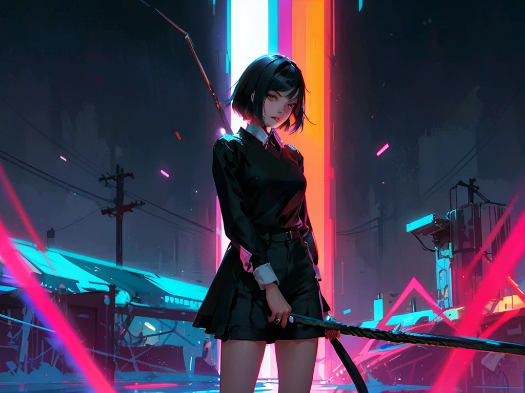 a woman sitting on top of a box next to a cat, artstyle : ilya kuvshinov, shiny colorful, sexy girl wearing shorts, black jeans, medibang, characters merged, anime like