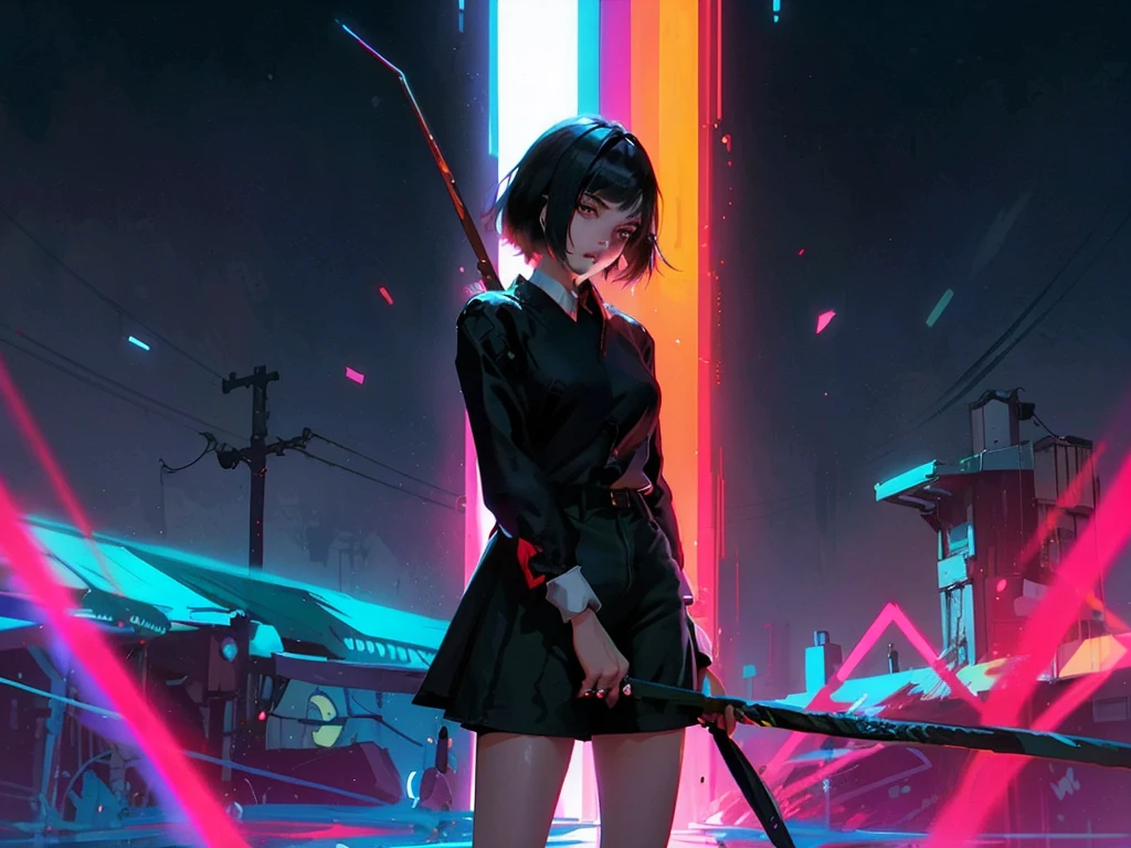 a woman sitting on top of a box next to a cat, artstyle : ilya kuvshinov, shiny colorful, sexy girl wearing shorts, black jeans, medibang, characters merged, anime like