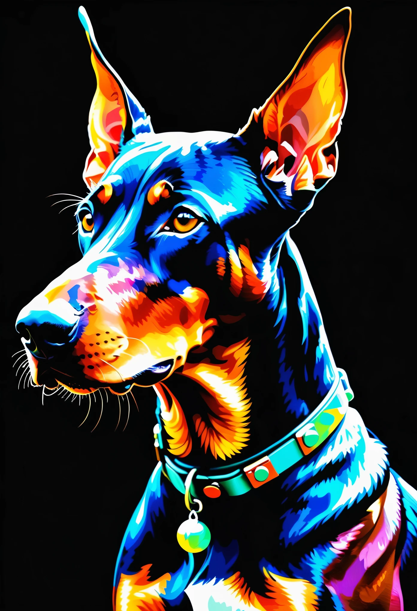(Sandu Art:1.3), Enwink Punk, article, The terrible technology organic mutation (Doberman Pinscher), portrait, Backlight, Abstract, , Drawn by famous artists, Ethereal, liquid, Abstract, masterpiece, Very detailed, best quality, best quality, Realistic lighting, Ultra Detailed, Surrealism, color, rich and colorful, Social Clothing