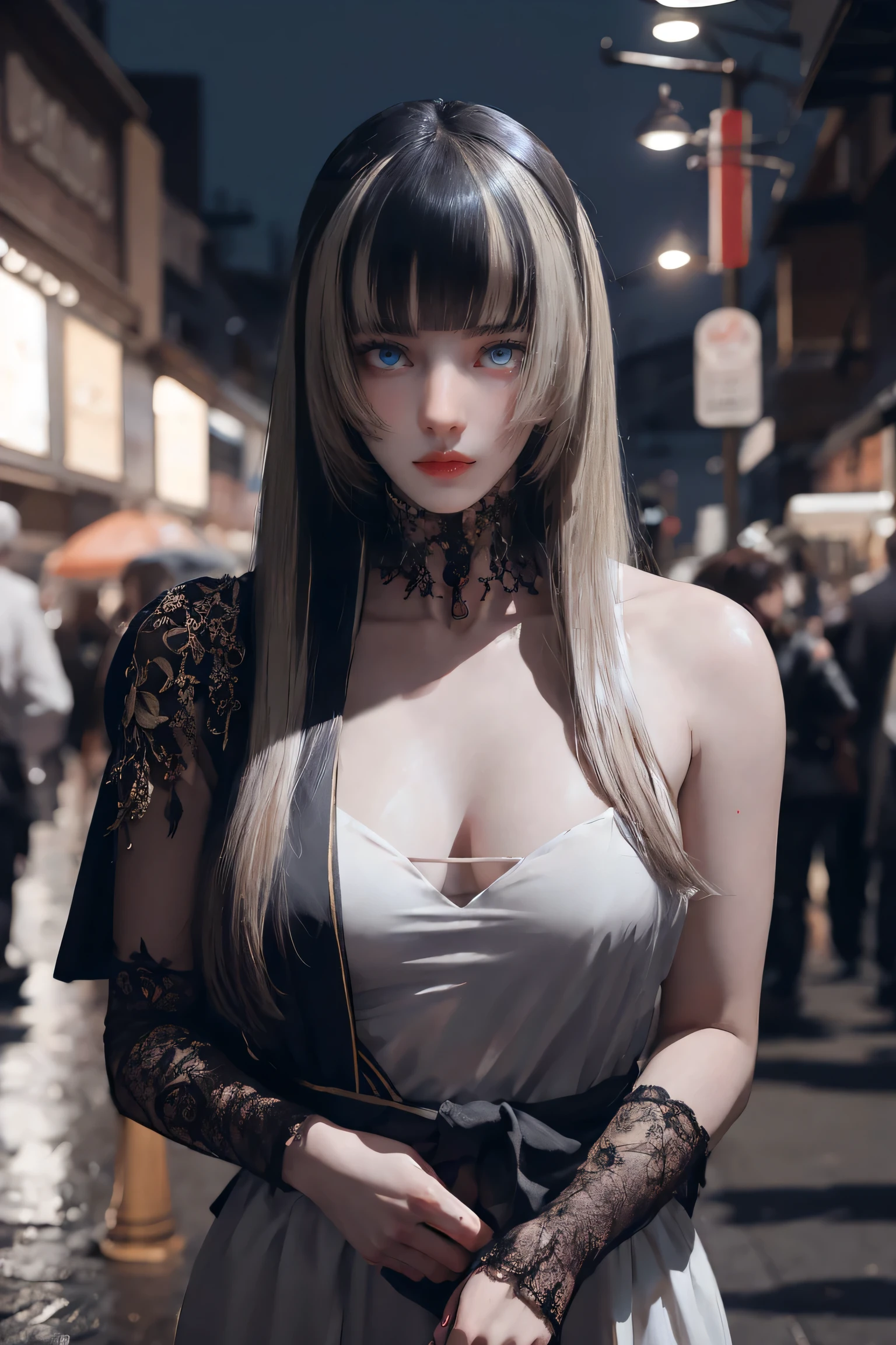 (((nsfw:0.9))),Large Breasts,Small waist,(Sexy body),Rainy night,city,Beautiful woman with gal make-up wearing a sports suit on the busy street of Gintama, Surrounded by sellers, Beautiful portrait of a stunning goddess girl, Beautifully detailed face, Porcelain-like skin, Full Body Shot, Centered, Super soft lighting, Symmetric, complicated, elegant, Very detailed, Realistic, Art Station, Concept Art, Smooth, Imagined by Greg Rutkowski and Boris Vallejo, cover, Trendy style