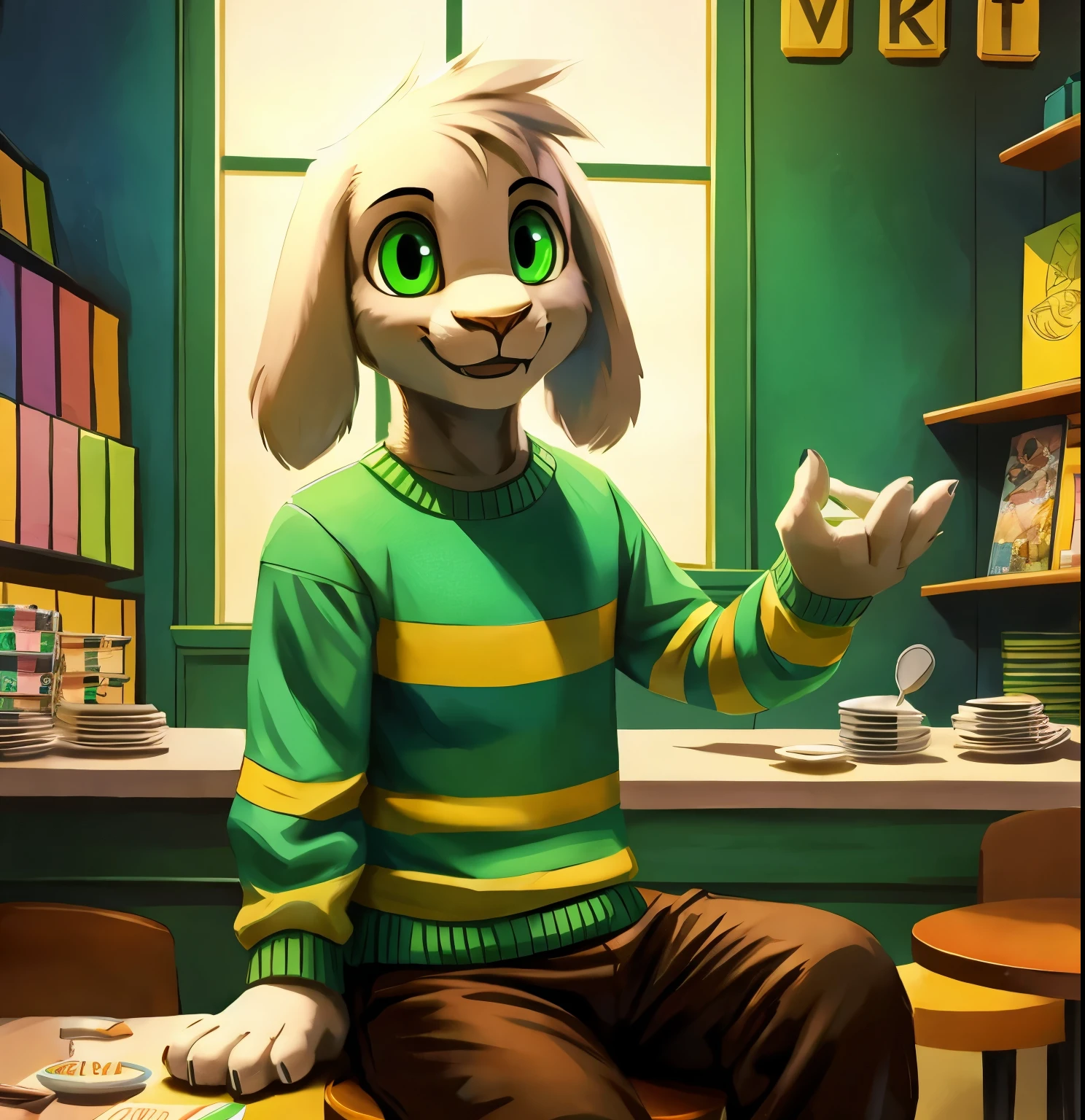 A furry lion boy wearing a dark t-shirt with the name PALNES COMPANY representing the company if you get a stage smiling 