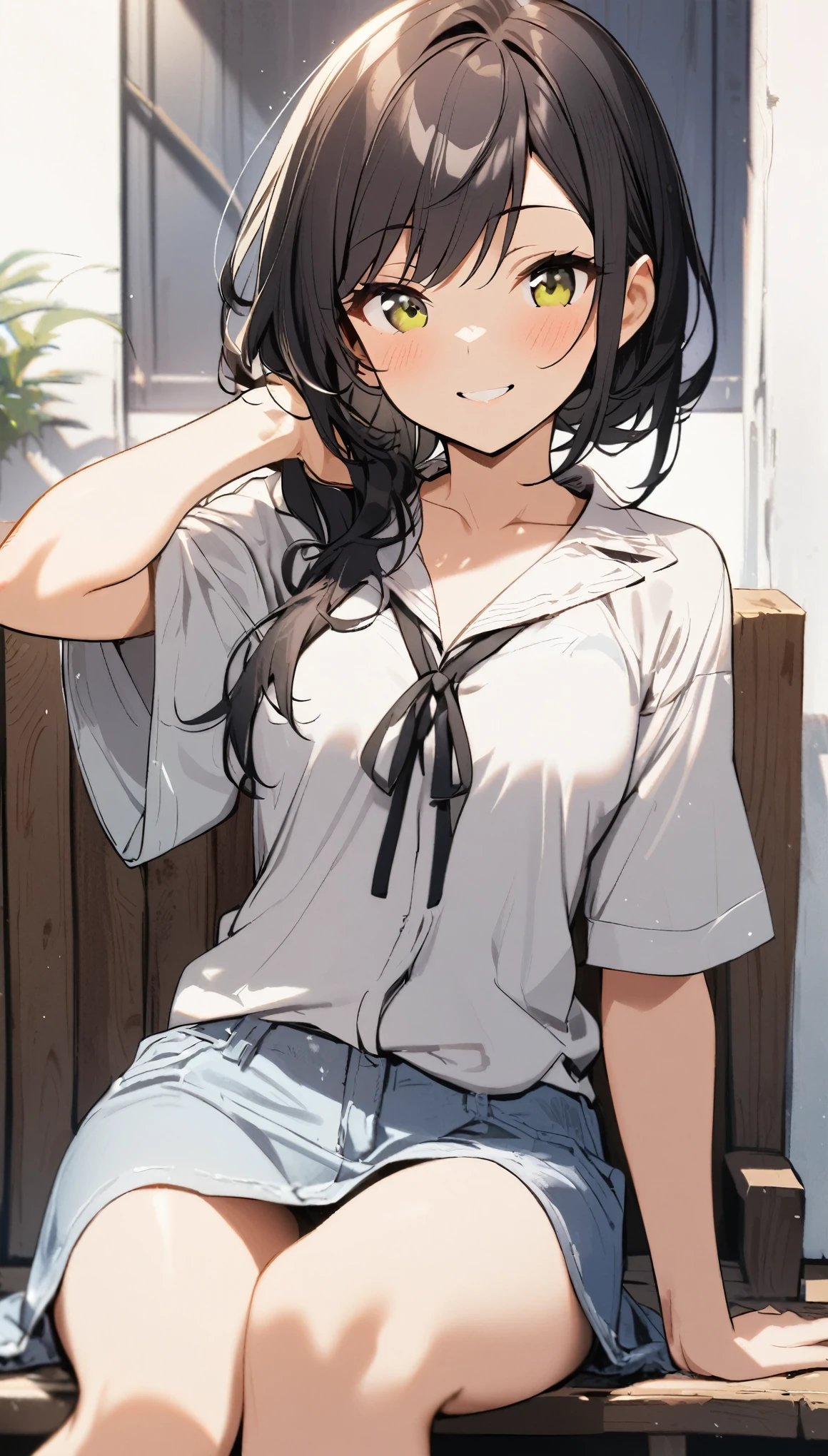 1girl, smile, sitting
