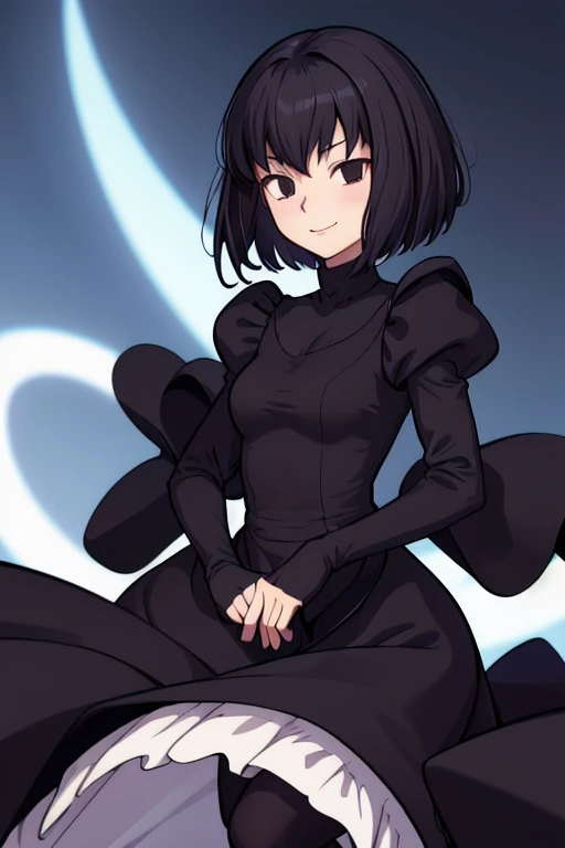 alicekuonji, smile, long black dress, puffy sleeves, black cape ,long skirt, white gloves, park, black tights, best quality 