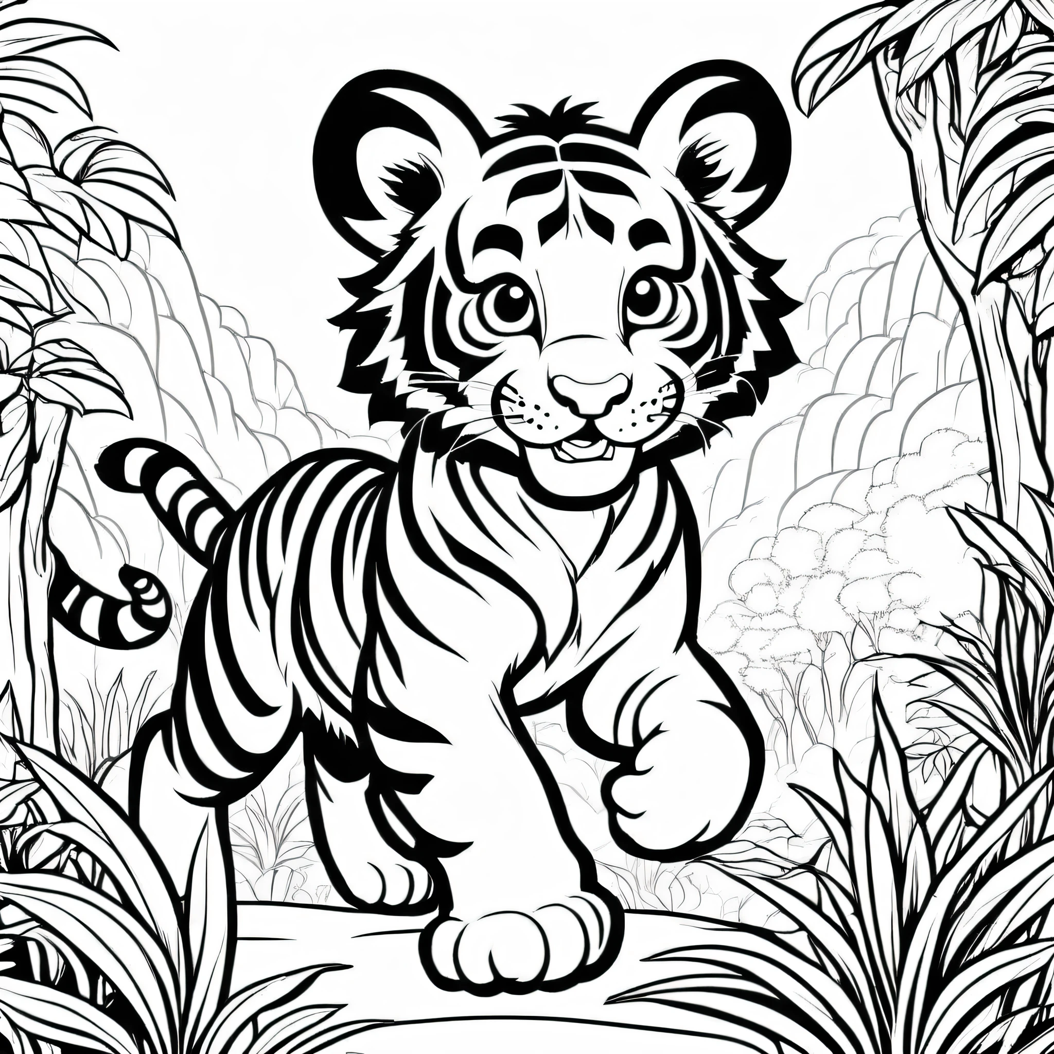 A cute tiger run, cartoon, ,Coloring Book, ColoringBookAF,
