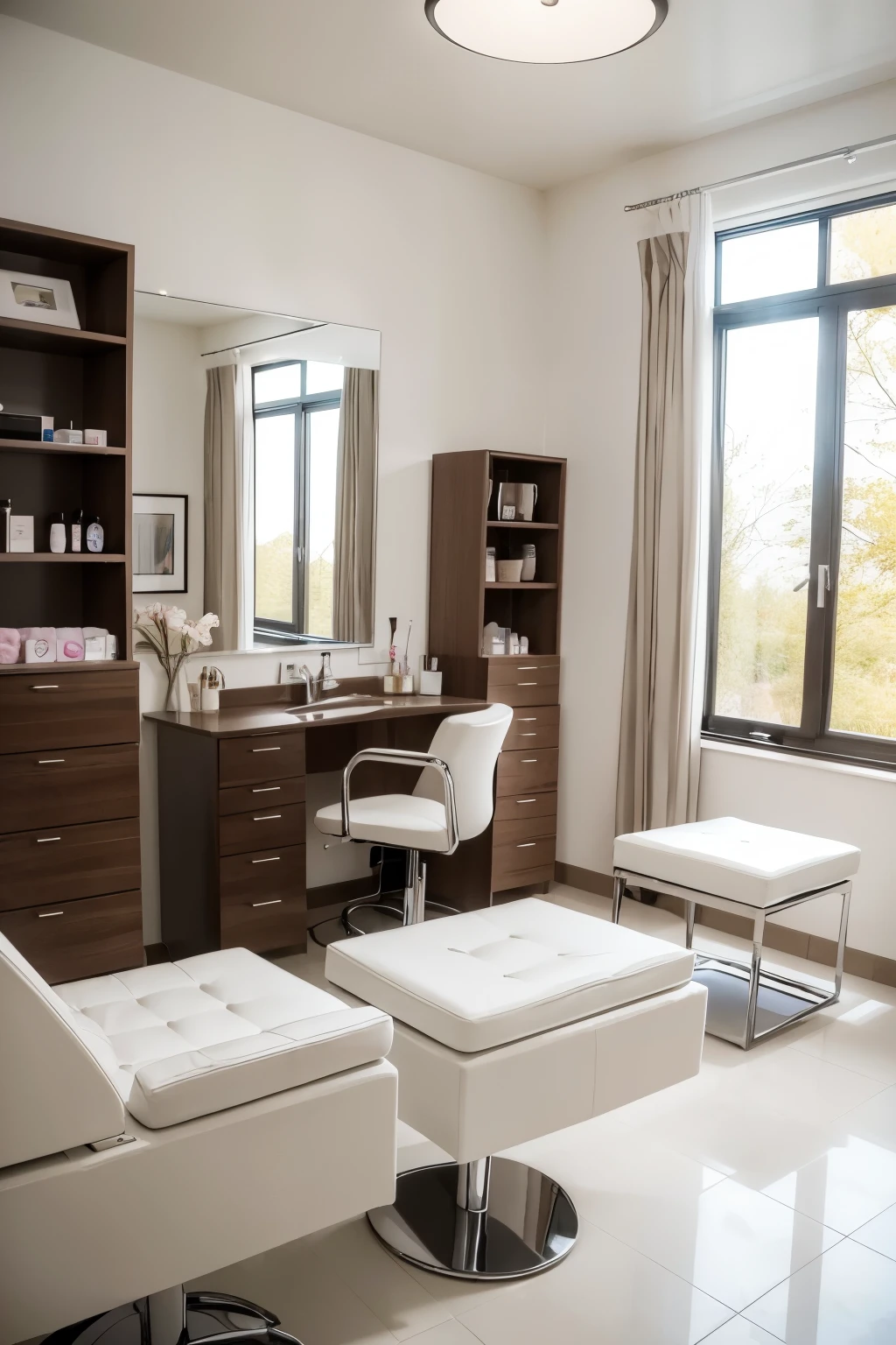 ((obra de arte))create the image of a beauty room (obra de arte) Inside the beauty room there should be a doctor and a clinician covering
