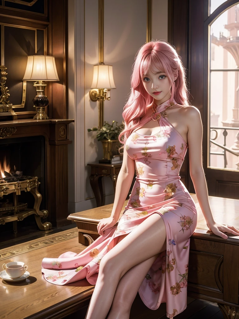 "Perfect,4K,,A pink-haired,climaxing,shuang,lovemaking,Not anymore,Female dog,get down on the bed,Green cheongsam,green high heels,"