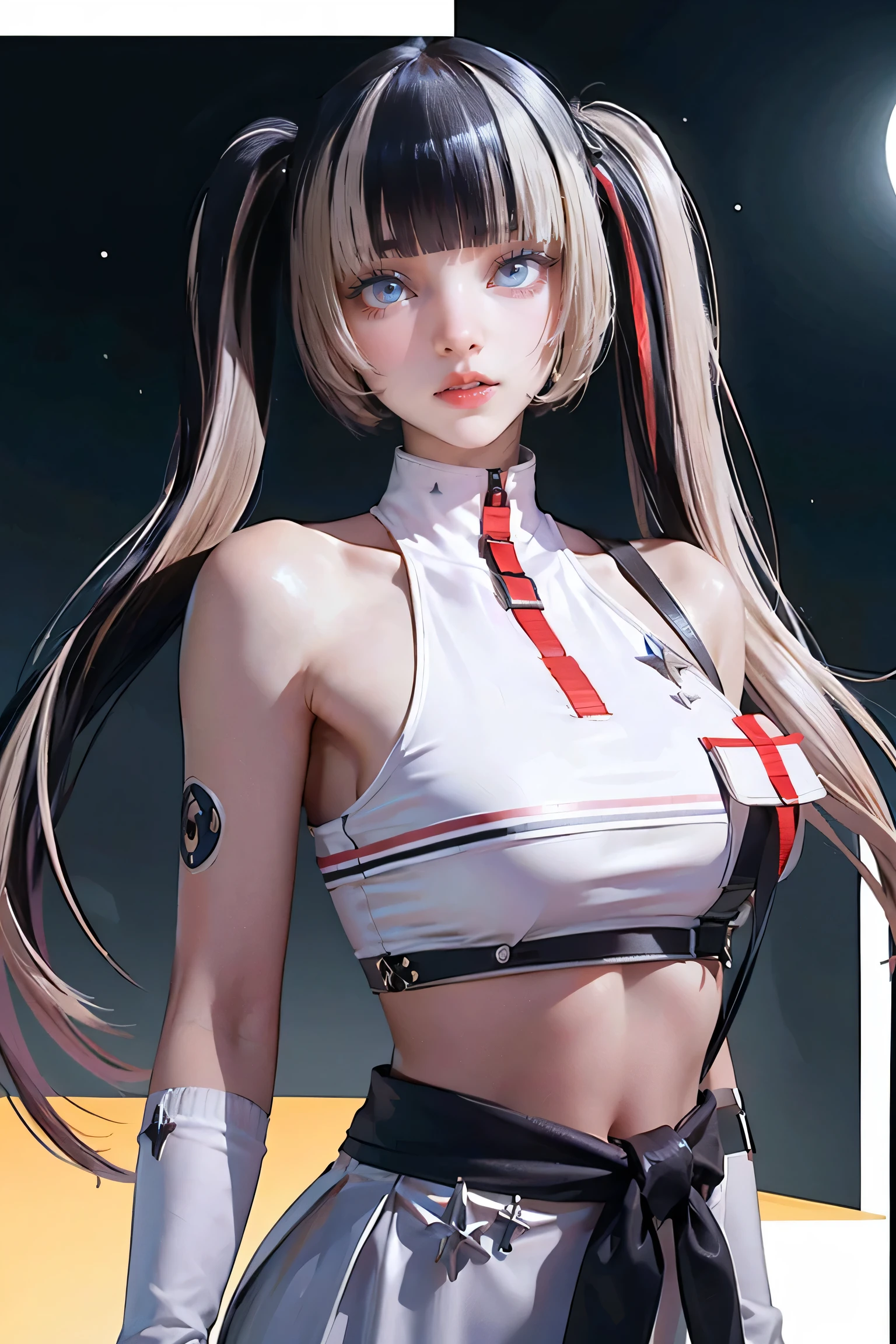 (((Browsing Caution:1.2)))((highest quality)), ((Masseter region)), (Super detailed:1.4),(32,000 Images),(ultra high detailed),Maximum sharpness,Best Wallpaper,Awesome portrayal,Golden Ratio, Wind Manipulation:1.5,Light manipulation,(Perfect anatomy without any destruction),(Beautiful and detailed eyes,Shining Eyes),(Shiny Hair:1.1,),(Dense and detailed beauty Right face Dense and detailed beauty Right skin),(Expressionless:1.2), (((Tight waist))), ((Big Breasts)),,Slim Belly, Pink Hair, Twin tails、Narrow waist,belly button,The detailed, detailed, The shining white costume is God々Shii.々right,Intricate and detailed beauty,gem),full moon:1.1, Deep Background:1.3,hair ornaments,Starry Sky