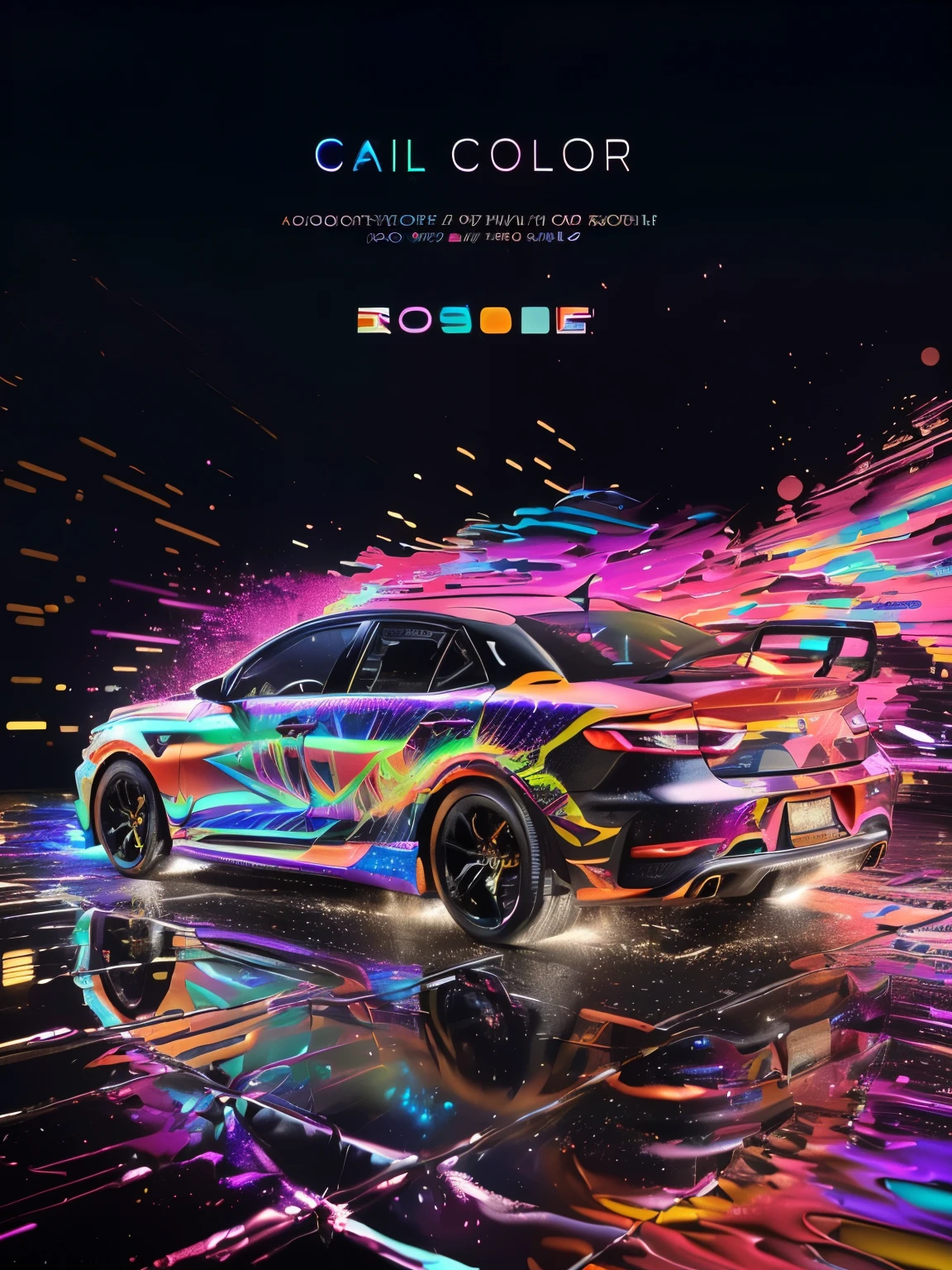 a close up of a car with a lot of colors on it, Car paint, electric color, Cars painted with holographic paint, brushed rose gold Car paint, hyper colorful, shiny colorful, color ( sony a 7 r iv, dynamic color, colorful chromatic abberation, night color, color airbrush, amazing colors, luminous colors, color painting, colorful 4k