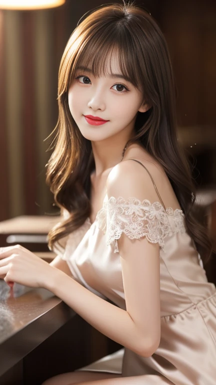 RAW photogr，18 year old sexy model, Cute young girl, messy  hair，Smiled shyly, curlies, golden hair, Campus style, White off-shoulder one-shoulder long dress, Floral, Lie down, Lie down in bed, Lift the skirt, posing elegantly, posed for photo, Surprising detail，The is very detailed, Smooth skin, a warm color palette, best qualtiy, The is very detailed, the detail