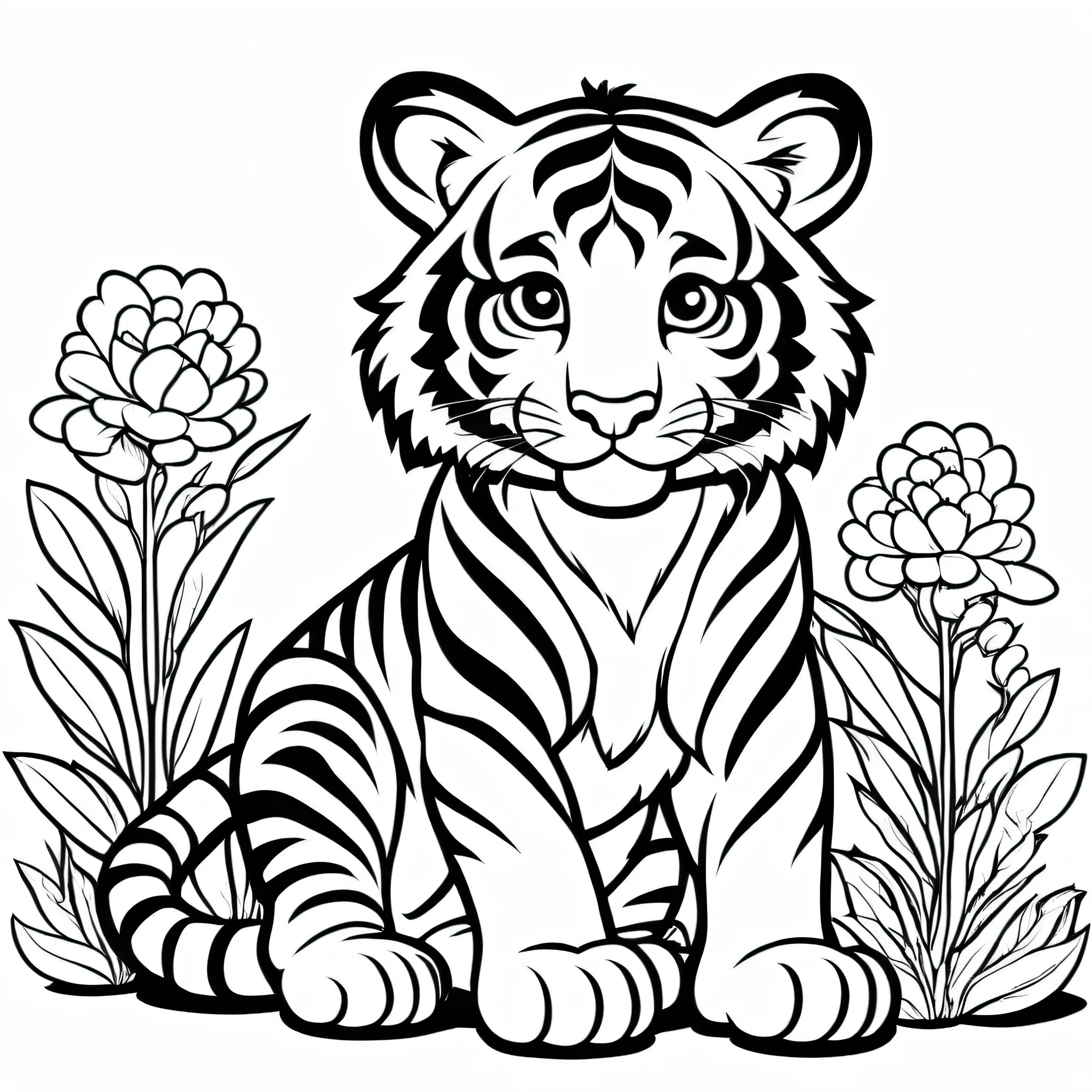 A cute Tiger, cartoon,
,Coloring Book, ColoringBookAF,
 