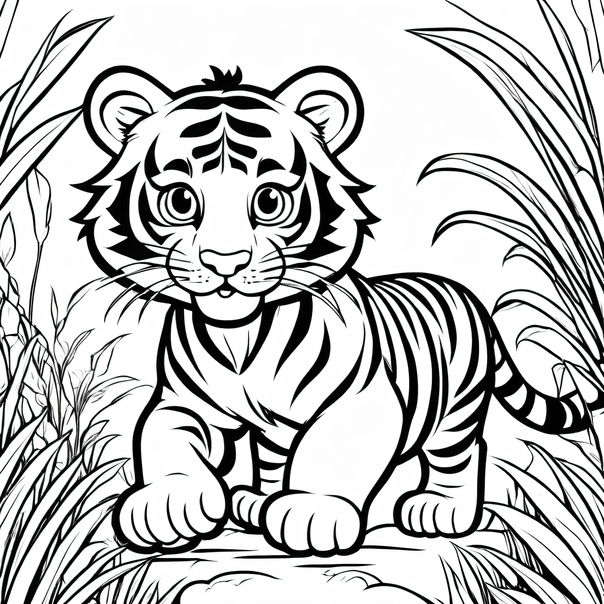 A cute Tiger run, cartoon, ,Coloring Book, ColoringBookAF,
