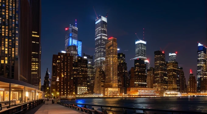 new york,Skyscraper,Hudson River,bench,Night view