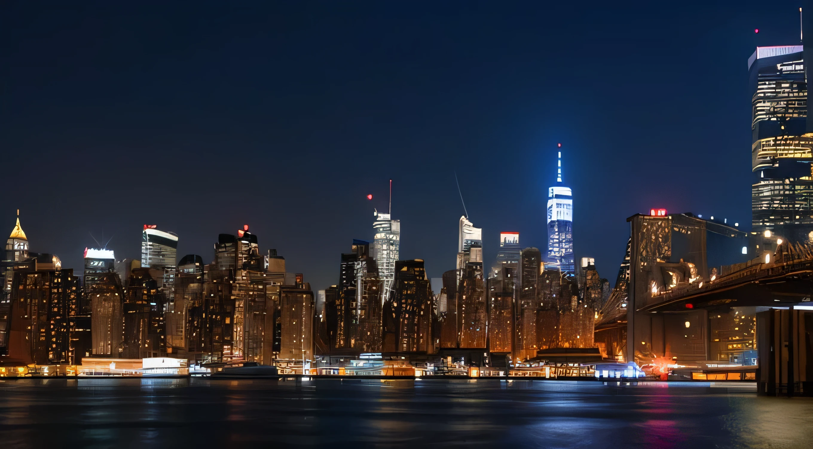 new york,Skyscraper,Hudson River,bench,Night view