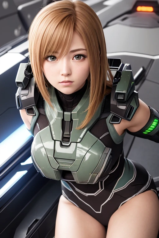 Image from the video game Halo but the character is female and an Anime version 