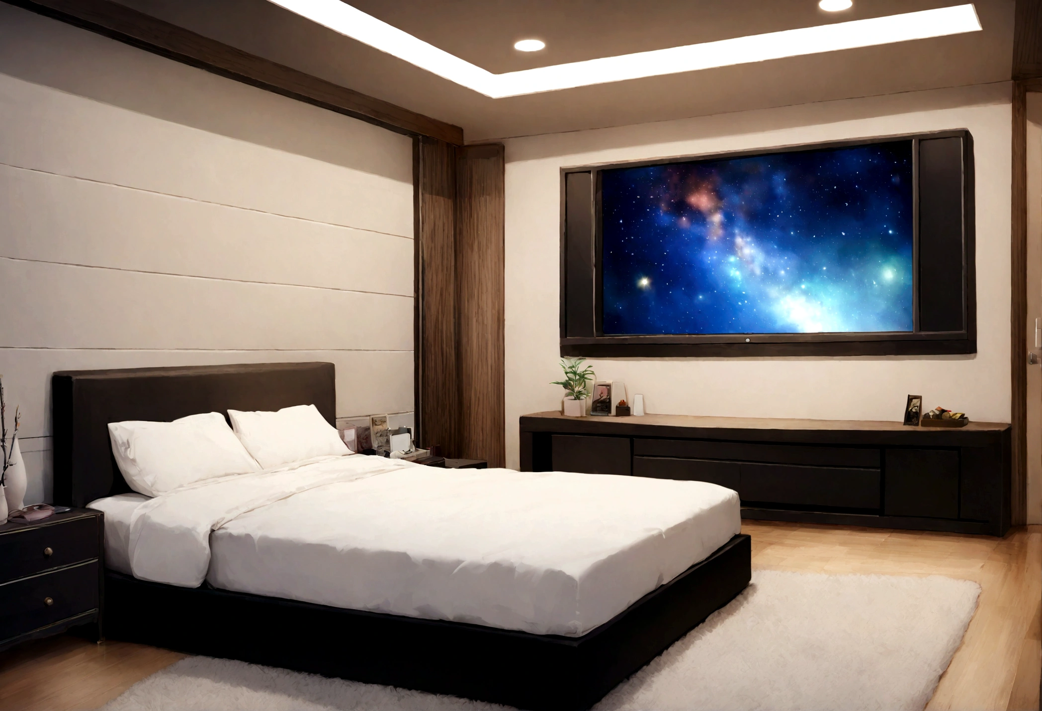 The room was empty, Starry sky bed TV clock