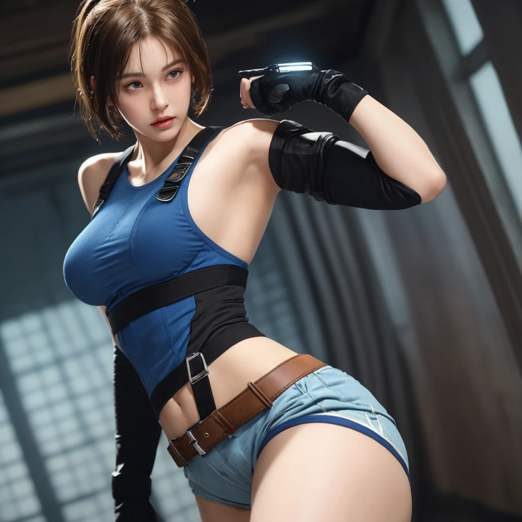 (Skin scars: 1.2), (Skin dents), Black eyes, 1 woman, 25 years old, ((((Female))), Solo, Realistic, Best Quality, Photorealistic, Masterpiece, 8K, High Resolution, Solo, Highly Detailed Face, (Professional Lighting, Bokeh), (Light Particles, Lens Flare, Luminous Particles: 0.6), (Dynamic Pose: 1.2), Soft Lighting, Angle View from Above Fashionable and trendy atmosphere, Japan, street, Tokyo, city, ((daytime)), sky, wire cable, (((viewer: 1)), (watching camera), (portrait: 0.6), cowboy shot, gorgeous, sitting with legs spread, maintaining original facial proportions, broad shoulders, full body, (small) chest), (medium hair), brown hair, floating hair, lips, lipstick, seductive smile, floating hair, smile, open mouth, teeth, (white blouse), (jumper skirt), eyelashes, ((Asuka Kazama, opens both legs to show off crotch))))),((Front angle))))))