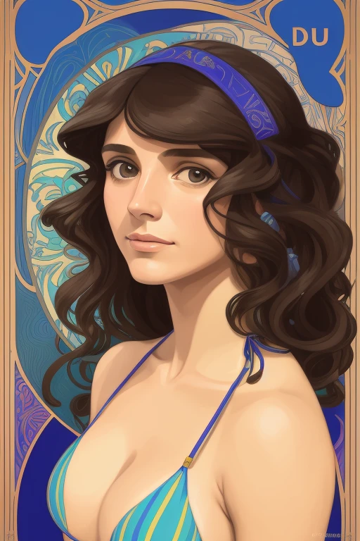 Retrato feminino hiperrealista de David Hockney e Alphonse Mucha, arte de fantasia, Fotorrealista, dynamic lighting, art station, poster, volumetric lighting, rosto altamente detalhado, 4k, premiado, (escuro: 1.6), Uma garota, In the escuro, sombras profundas, sutil, retrato, (bikini: 1.4), cabelo curto, cabelo preto, descascando isso