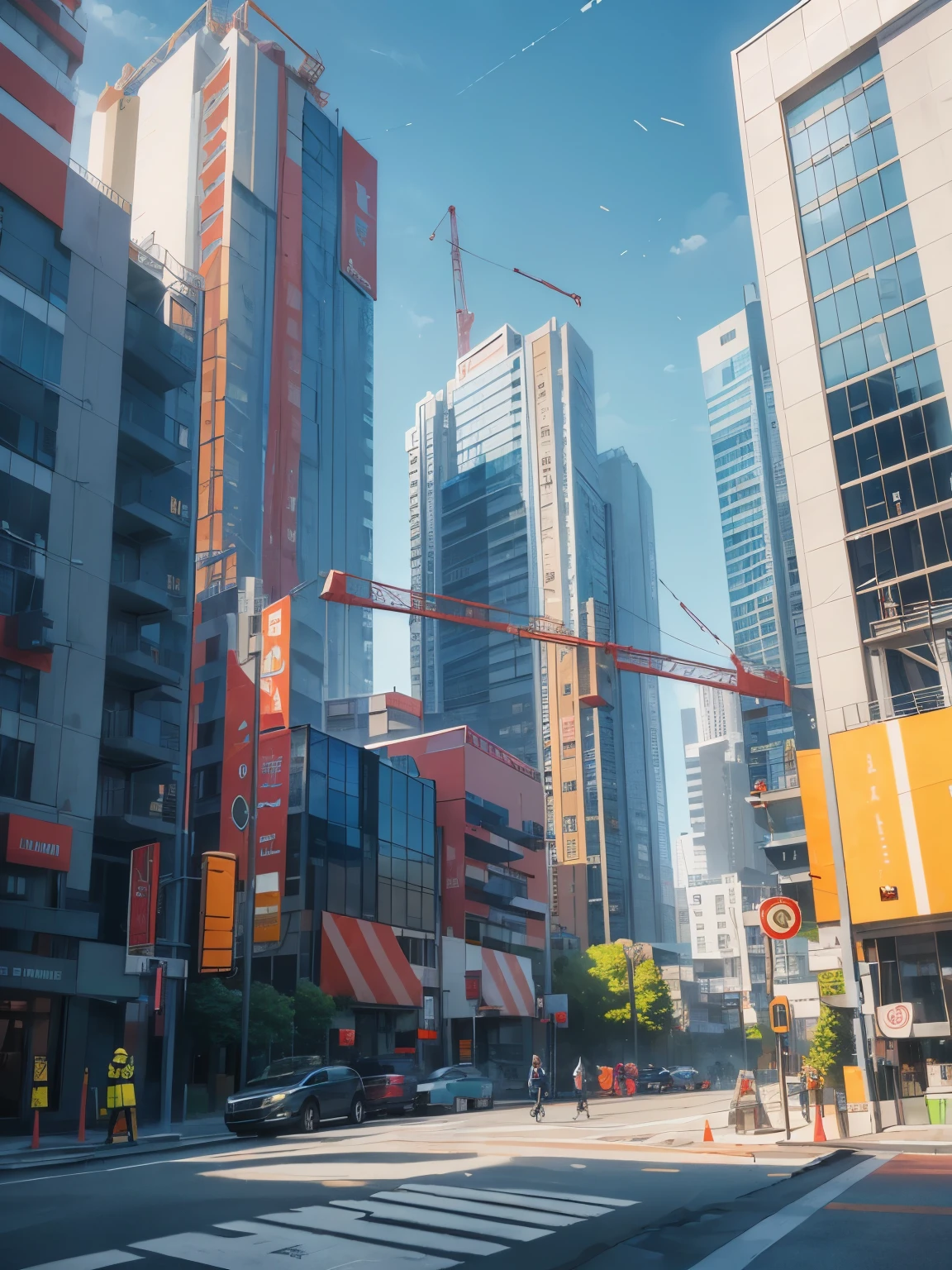 A Vibrant and Organized Construction Site, Brimming with Active Workers and a Residential Building Under Construction in the Backdrop. Graphic Elements such as Upsurge Arrows and Money Icons are Introduced to Emphasize the Profit Promise. Bold and Contrasting Colors are Utilized to Attract Attention. The Scene is Composed with a Sense of Dynamism and Wealth, Inviting Investors to Join the Thriving Project.