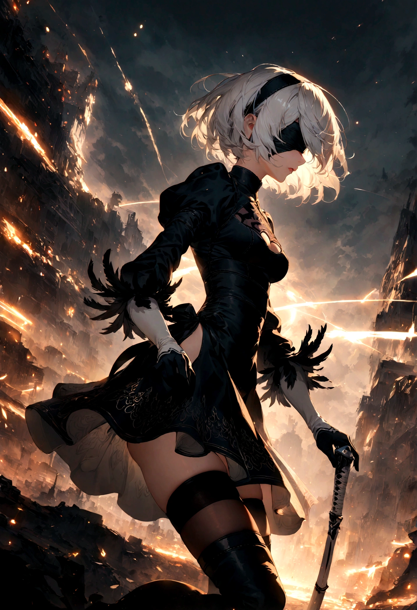 In the middle of the battle,nier,2Bvs Robot Army,