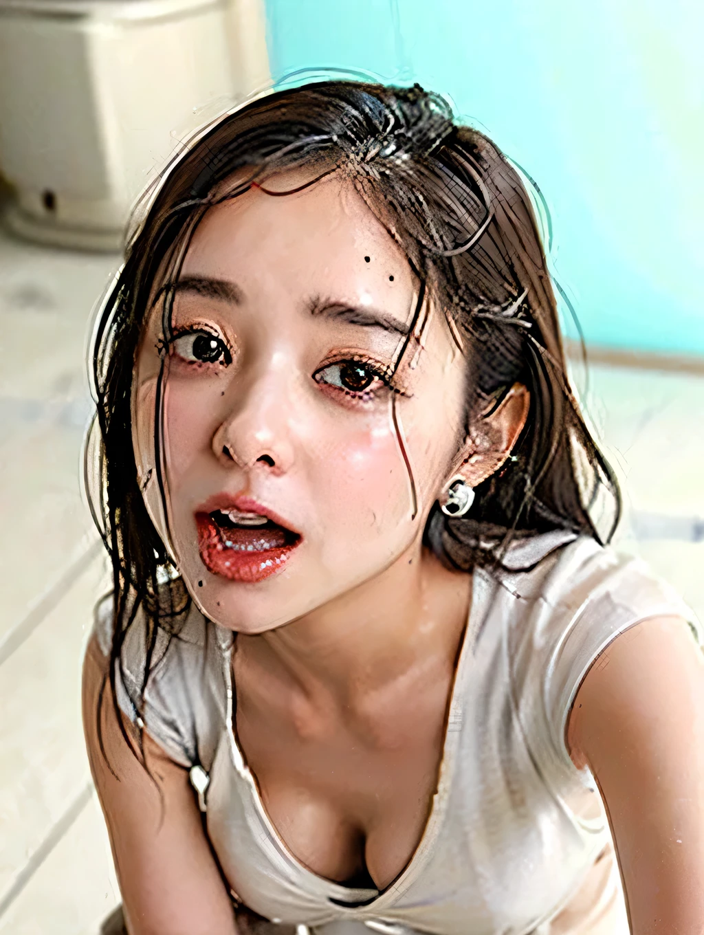 (masterpiece, 16k,8k,4K ,Very detailed:1.1),(Beautiful Face:1.1),(One Girl:1.1),Age 25,Japanese Girls,(Jewelry Lifting:1.3),(urination:1.4),(Embarrassing:1.2), Open your mouth,I opened my eyes,Medium Shot,Moaning,(traces of saliva), Eyes Wide Open, (Frowning),(Crazy Eyes) ,Heavily wet,(Wet thighs),(Open leg pose),C cup breasts,(cum running down her legs),Black Hair,Squirting on your own, Wet clothes, The face of a talented person,I can't hold my Squirting, doggy pose, Her body can't hold my Squirting, Squirting in the middle of town,stand up, Hyper cum desperate face,Embarrassing face,Painful face, Covered in semen, cum on longtan,cum on face, vagina and anus,cum shot,Tied up with rope,ahegao,Suck your own breasts,drinking semen,cum shot in mouth,Pink nipples,Squeezing a penis between her buttocks,Intercrural sex