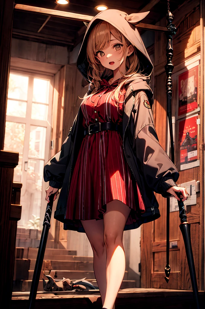 Cute hooded grim reaper surrounded by dark mist,Swinging a Scythe,Emerging from the swirling shadows.Standing in the Graveyard of Forgotten Souls.(Light brown and red striped hair,,,:1.3,),Perfect Face,Proper body balance,Tabletop,Ultra-high quality output images,超A high resolution,Intricate details,Very delicate and beautiful,Like the picture,dream-like,Professional Lighting,Realistic Shadows,Focus Only,Beautiful Hands,Beautiful fingers,Beautiful Breast Slip、Detailed red mouth、Red cheek detail