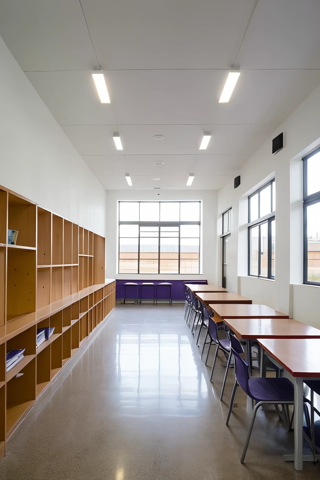 ((mejor calidad)), ((obra maestra)), (detallado), Colegio de color morado, white and gray with students damaging the facilities