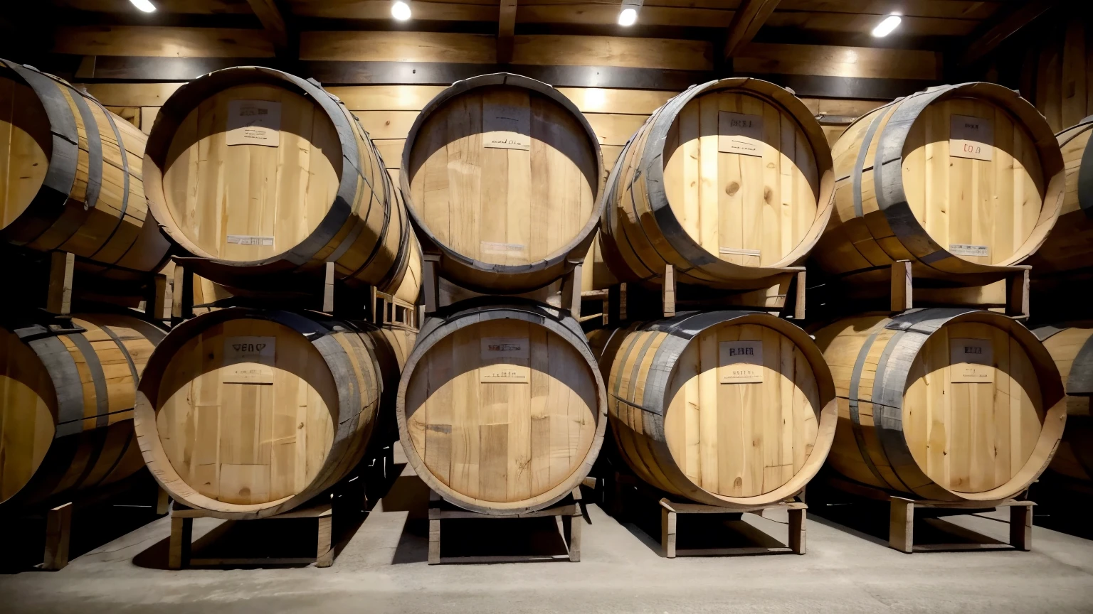 wine barrels stacked in a winery