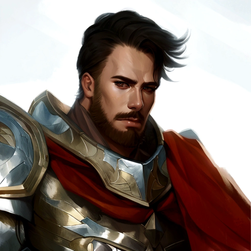 homem arafiado de armadura com barba e capa vermelha, Paladino masculino, paladino de fantasia, a human Paladino masculino, fantasy art smile smug man, retrato masculino de fantasia, retrato de personagem de fantasia, Stanly Artgerm, Artgerm e Craig Mullins, Joshua Middleton e Artgerm, Stanley Artgerm Lau