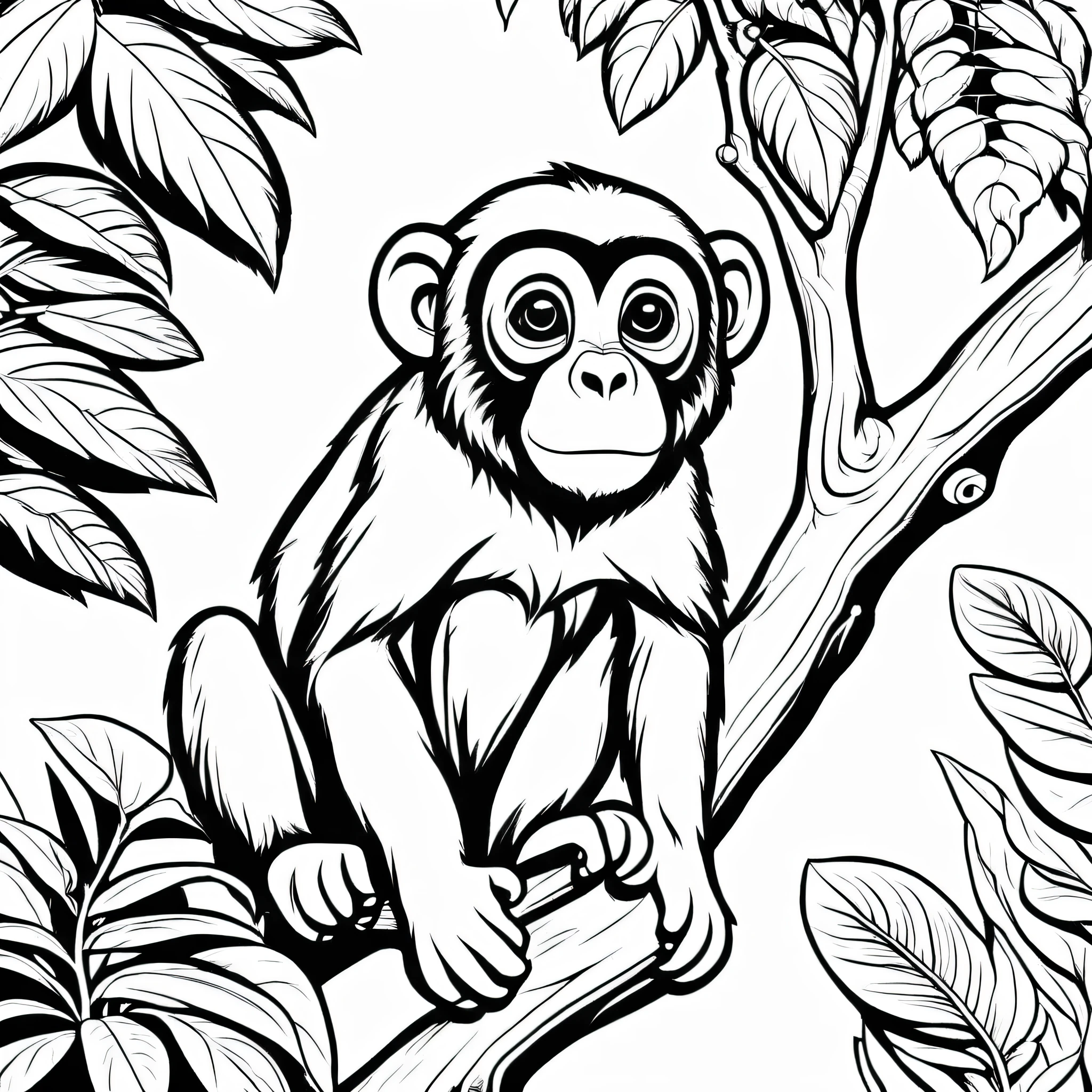 A cute Howler Monkey on the tree, cartoon, ,Coloring Book, ColoringBookAF,