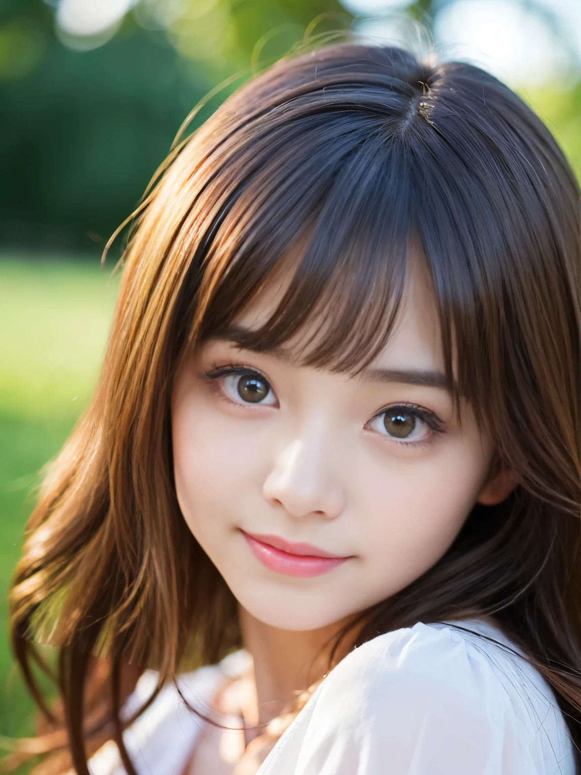 (Best-quality, Masterpiece, Ultra-High-Resolution, (Photorealistic:1.4), Raw Photo, depth of field, professional lighting, perfect anatomy, extremely details), 1girl, -yeld, thost famous Japanese idol, ((extremely cute realistic-face like the most popular Japanese idol, ((extremely cute and extremely big big-eyes)), extremely beautiful and extremely realistic hair)), (((extremely beautiful and extremely realistic skins))), extremely cute and extremely realistic long-eyelashes, extremely cute and extremely realistic lips, (innocent smile)