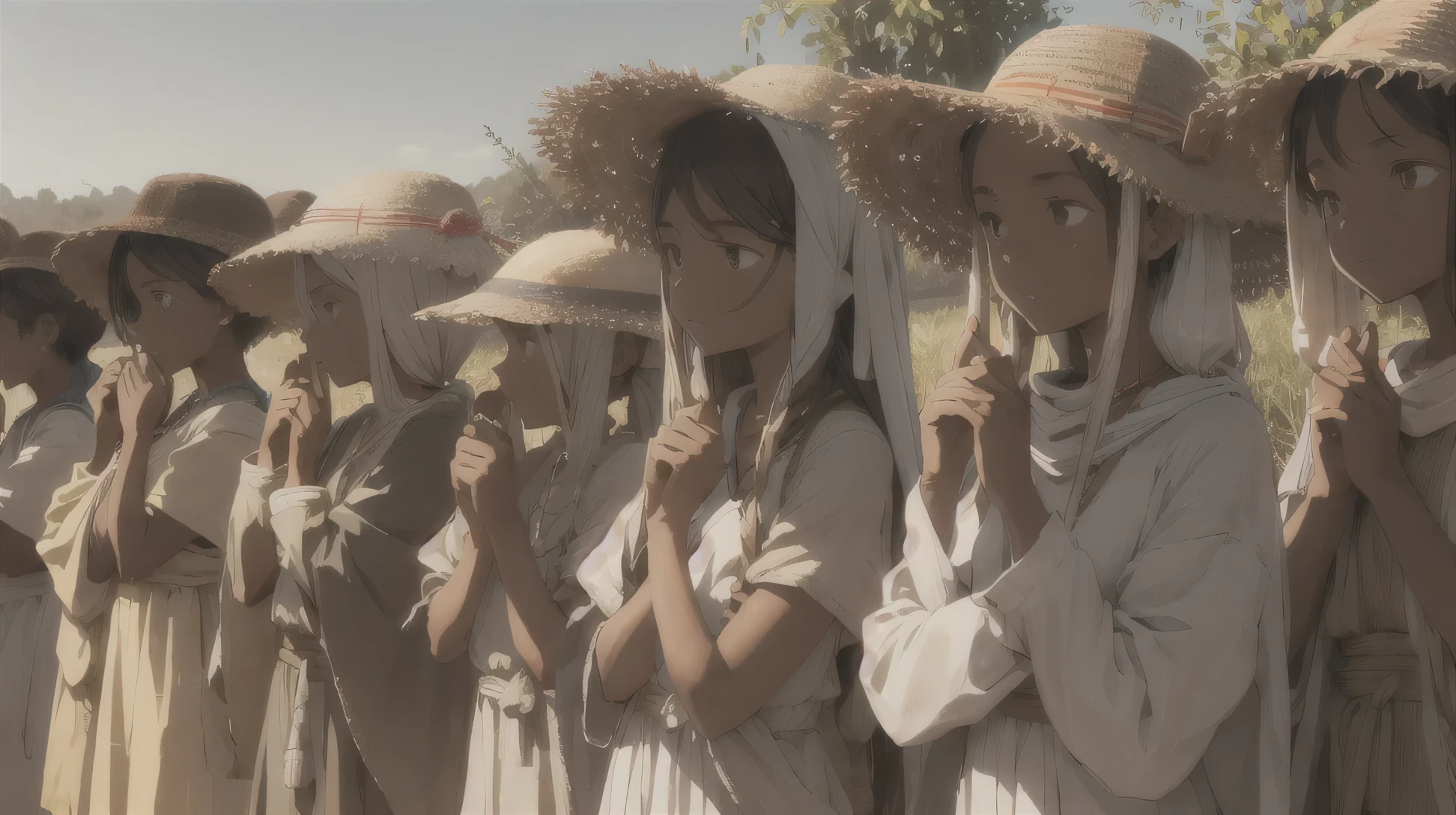 "The people of Valeria, with sun-tanned faces and calloused hands, worked diligently from dawn to dusk in the fields."