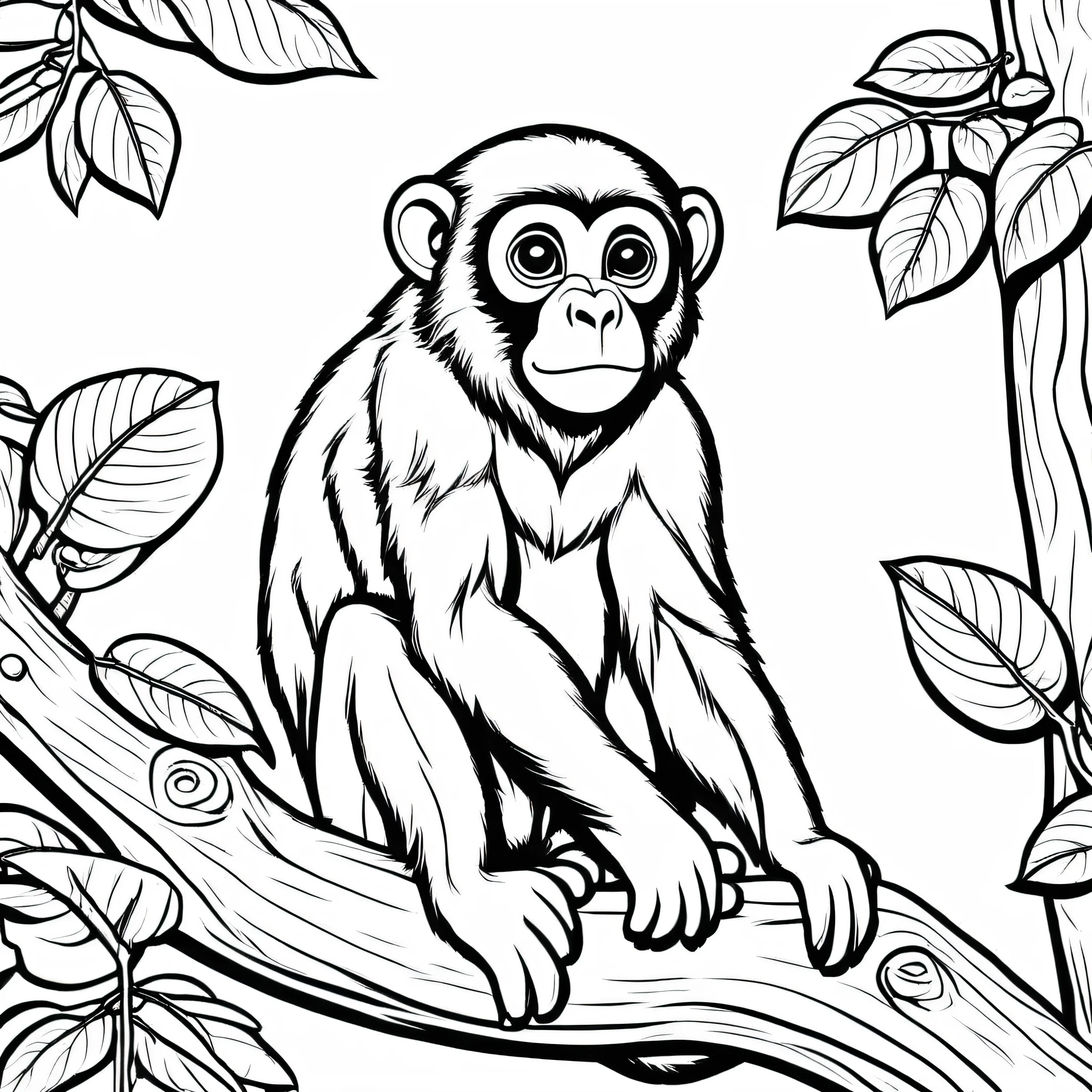 A cute Howler Monkey on the tree, cartoon, ,Coloring Book, ColoringBookAF,