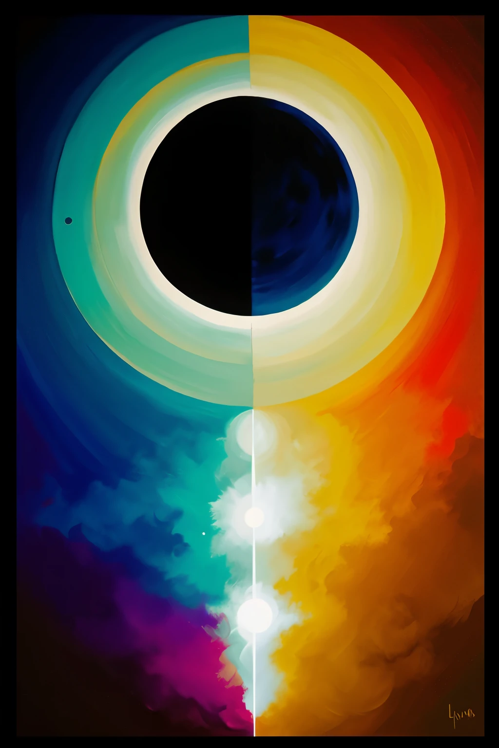 Eclipse LOBO LUNA Y SOL ILUSTRACION COLORIDA, Transformacion, luz espiritualidad, amor, splash de pintura colores