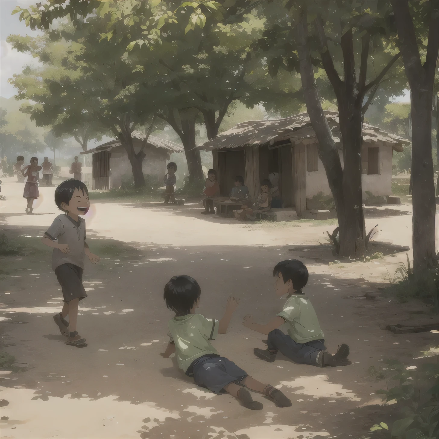 Children in the village played under the shade of trees, their laughter echoing everywher