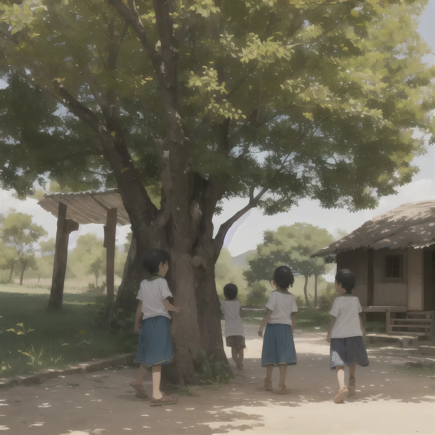 Children in the village played under the shade of trees, their laughter echoing everywhere