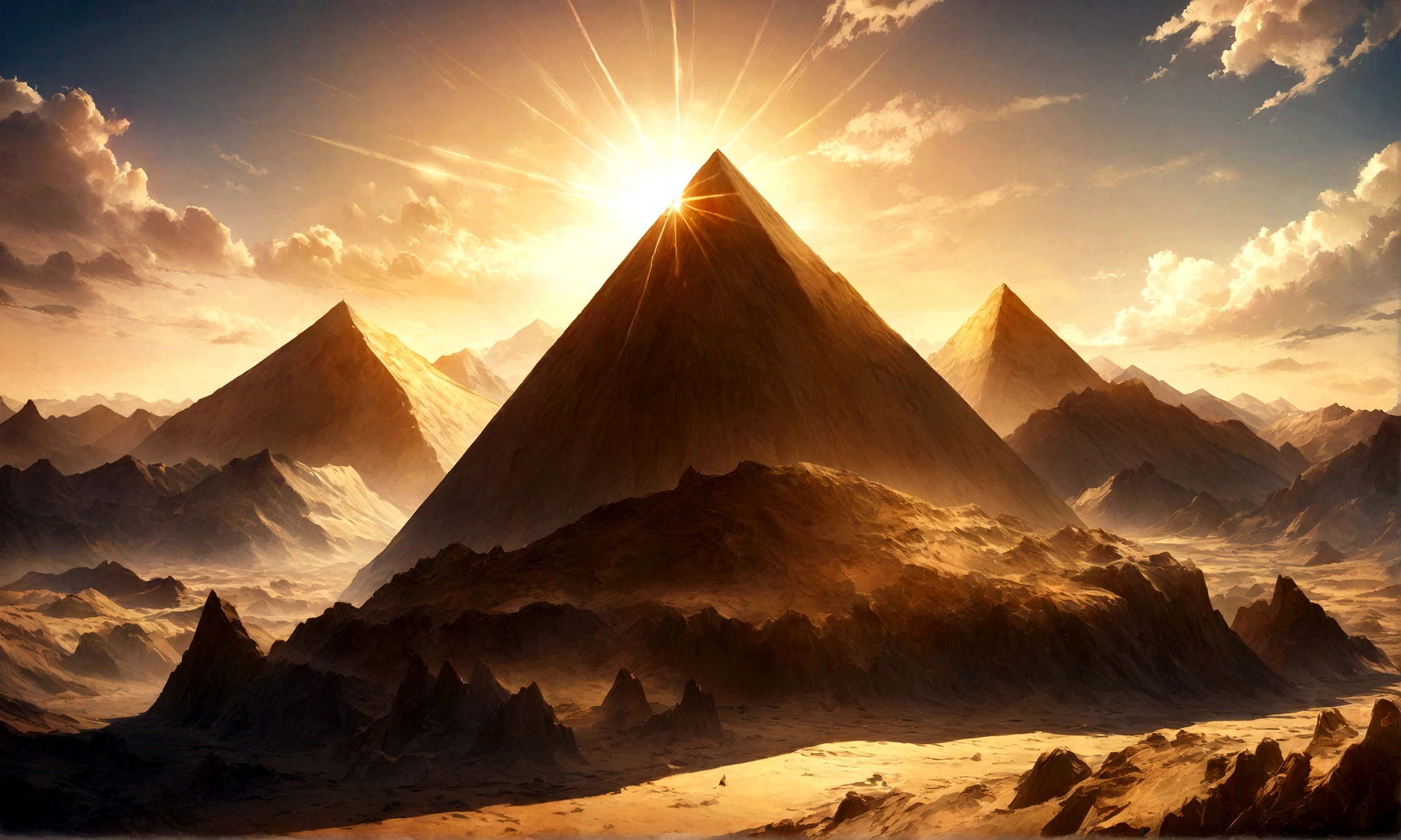 a mountain in ancient Egypt, stunning image in high definition, brightness of the sun radiating the day, stunning landscape in high definition, 8k