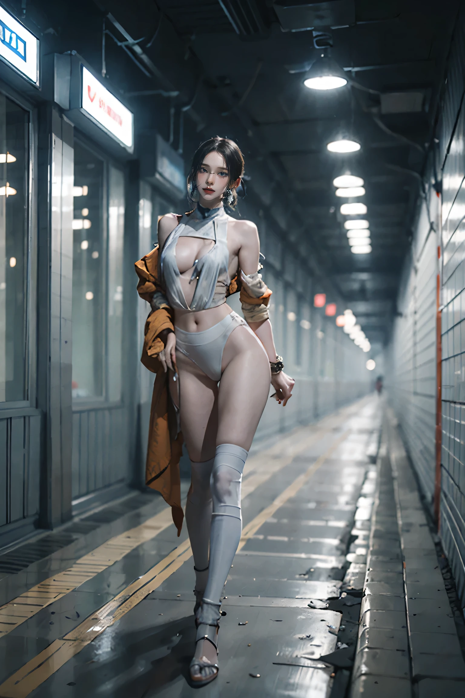 (((:0.9))),Large Breasts,Small waist,(Sexyy),Rainy night,city,Beautiful woman with gal make-up wearing a sports suit on the busy street of Gintama, Surrounded by sellers, Beautiful portrait of a stunning goddess girl, Beautifully detailed face, Porcelain-like skin, Full Body Shot, Centered, Super soft lighting, Symmetric, complicated, elegant, Very detailed, Realistic, Art Station, Concept Art, Smooth, Imagined by Greg Rutkowski and Boris Vallejo, cover, Trendy style