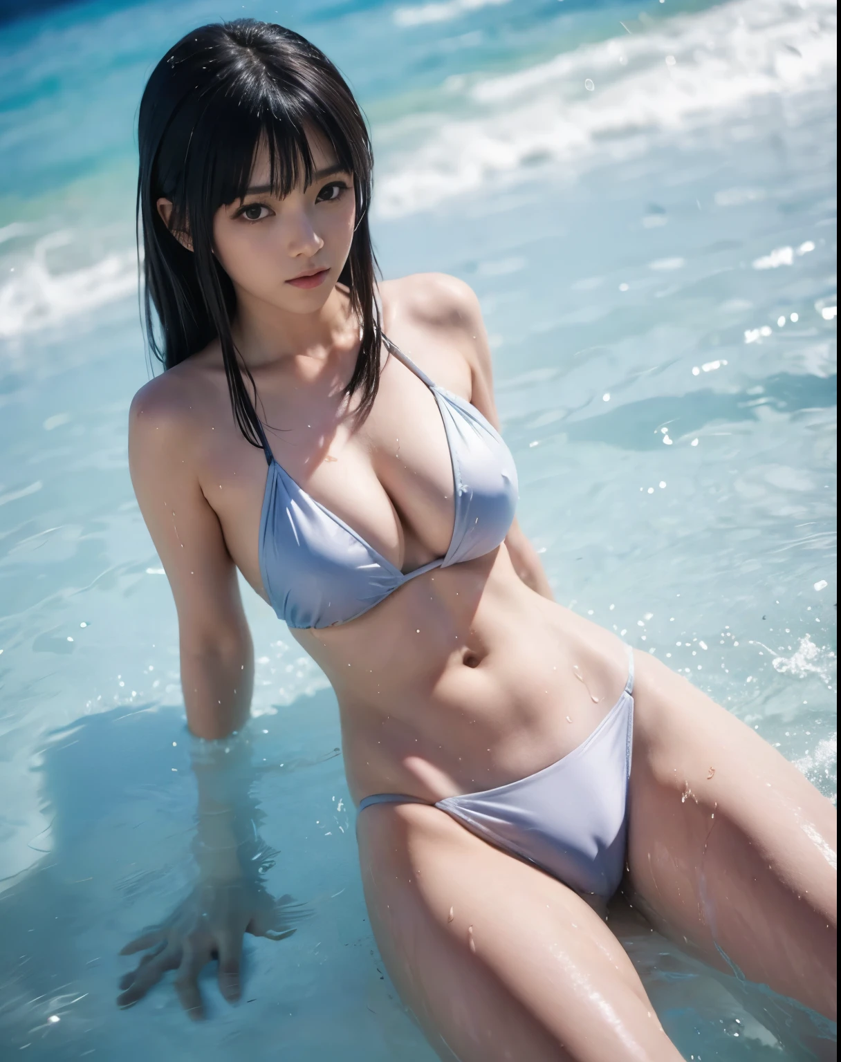 Hinata Hyuga sexy vestindo bikini branco em um local de piscina