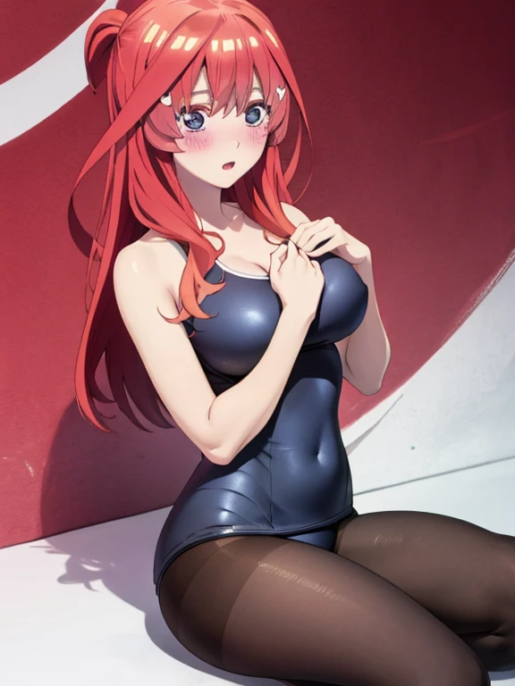 best quality, masterpiece, high quality, insanely detailed, ichika nakano, one-piece swimsuit, breasts, pantyhose, blush,