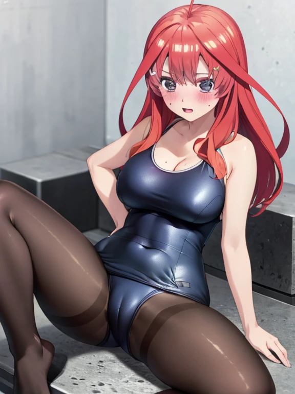 best quality, masterpiece, high quality, insanely detailed, ichika nakano, one-piece swimsuit, breasts, pantyhose, blush,