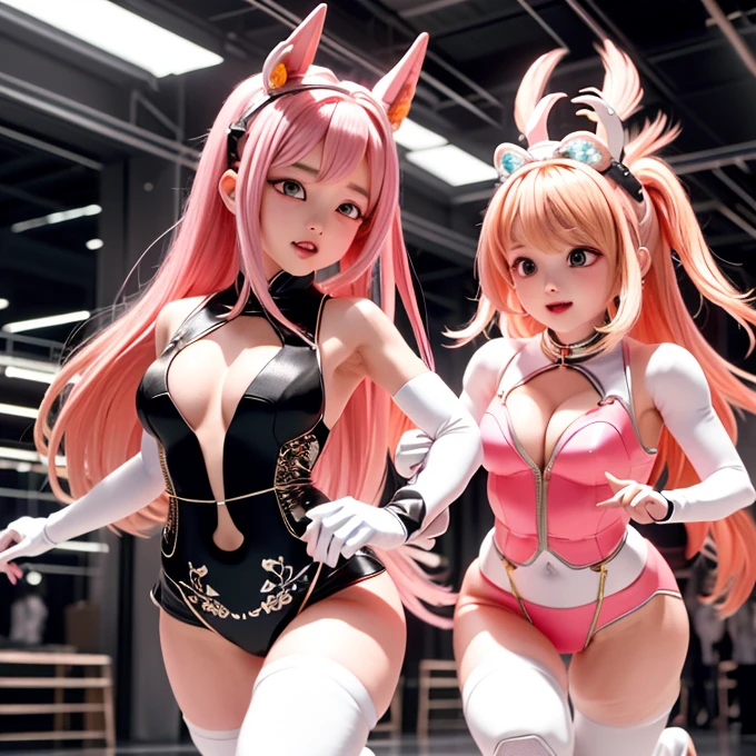Group image of a group of Asian women posing for a photo,The upper part of the body、one girls、i have silver hair color、Two-tone、(Pink Highlight Hair、Curly hair,floral headband、very Bigger breasts、Sorcerer、whore、idol、garterbelts、off shoulders、Dancing、Jumping、Has a shining wand、Countless glowing spheres float、Glowing soap bubbles、cgstation ,ulzzang,(color),Multi-colored clothes, Popular on bbwchan, Yan Juncheng, Girls' Generation, Pink complexion(((Many female dancers)))動物illustration,mixed species,different kinds of animals,various species,diverse animals,digimon evolution,ultimate evolution,Perfect body,ultimate body,horse,Anthropomorphic,digimon evolution,ultimate evolution,Perfect body,ultimate body,UFO,有是horse,Anthropomorphic,best quality,Super detailed,Realistic,(真實Art,概念Art:1.2),humor,天horse行空的imagination,quirky style,Cartoon creatures,Crazy combination,chaotic scene,,creativity,Art,mixed species啟發,Pokemon style,Love to play、whimsical、Colorful、Playful、imagination、Mysterious atmosphere、Cute characters、unique design、((fictional animals))、eye-catching、Attention to detail、Colorful、expressiveness、Entertainment、Unconventional、Stimulate、various kinds,animal diversity,harmonious relationship,peaceful coexistence,animal world,Art表現,Beautifully illustrated creatures,((Amazing fusion)),hybrid animals,Unusual biological pairings,((口袋妖怪Art風格)),數碼寶貝關鍵Art,杉森健Art,Maki Haku,位圖Art,釋放imagination,charming depiction,Case,Interesting visual storytelling,Rich creativity,Wonderful composition,自然的Art靈感,迷人的Art作品,Rich narrative,whimsical的故事,Playful的詮釋,富有imagination的設置,獨特的Art表達,Lively and dynamic,images full of energy,stunning details,精心製作的Art品極品,masterpiece,illustration,Set theme(Mecha,mechanical),Fluffy tail,mechanical腿,(fluorescent色:1.5),(Laser purple light:1.1),Foxfire,fluorescent