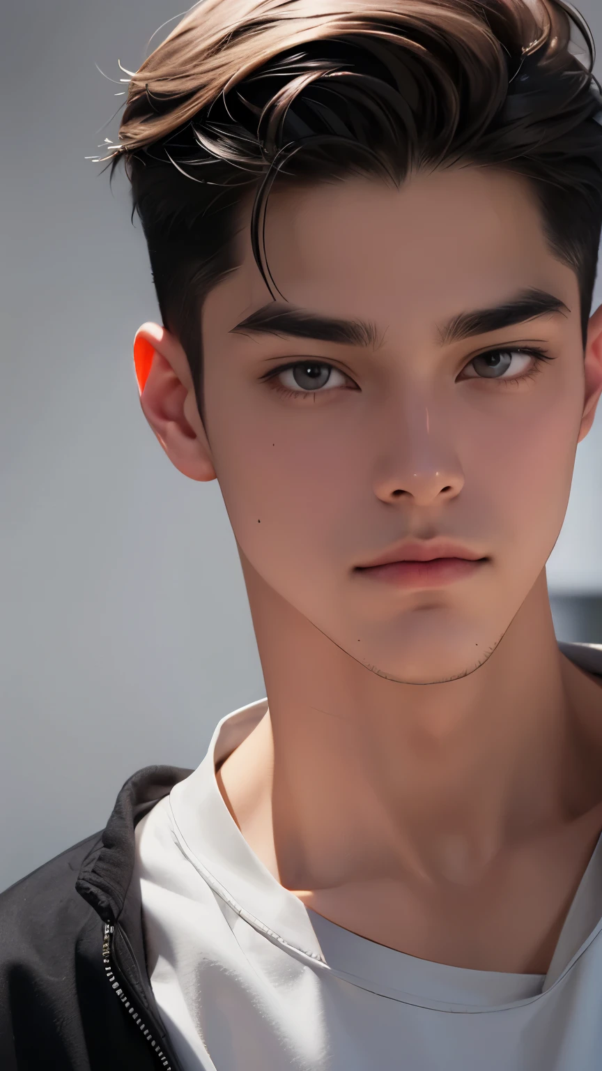 A man wearing loose, comfortable clothing is looking straight into the camera, A look on the face of a loved one, The background is a plain gray gradient, Close-up