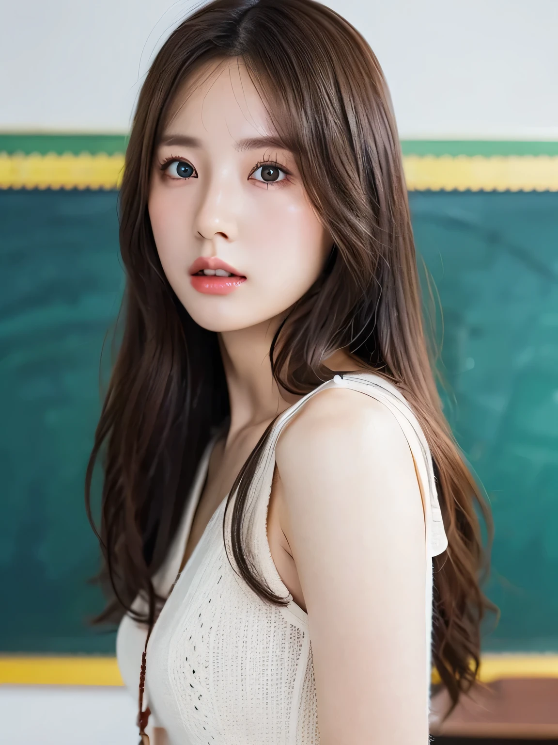 (masterpiece),(Highest image quality),top quality,(extremely detailed),4K,(8K),super detailed,detailed and beautiful eyes, Highest image quality,(beautiful),1girl,(white background),looking at view,frontal face,(cowboy shot:1.2),(teacher:1.5)