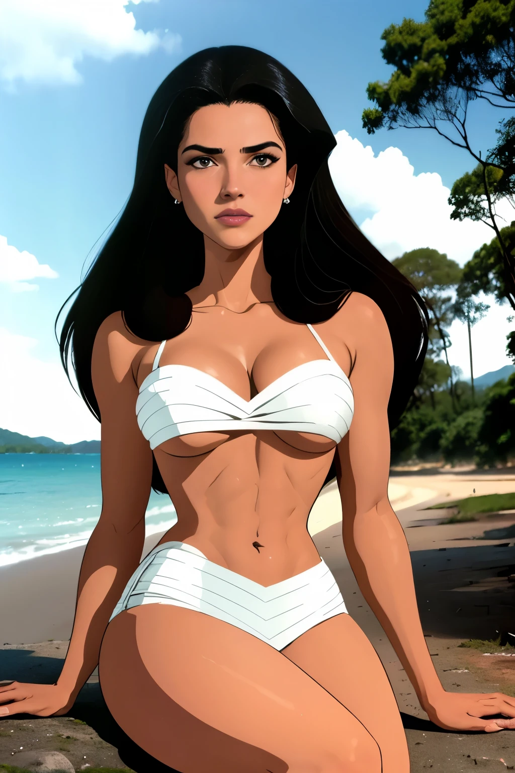 uma mulher em um top branco posando para uma foto, full page scanning, morena linda jovem, vestindo anjo, , video caseiro, a digital rendering, mulher mais tamanho, mordendo, vista frontal 1 9 9 0, safira, Anos 2000, fotos digitalizadas, jovem, Hawkins, peituda, WWF, renda fina, foto desfocada